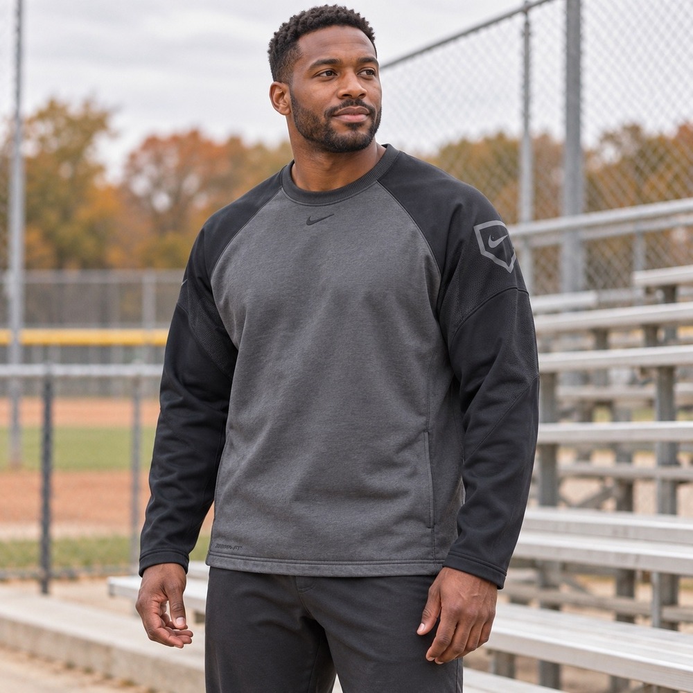 Nike Therma Fit Baseball Sweatshirt Mens XL Gray Black Crewneck 574401-010